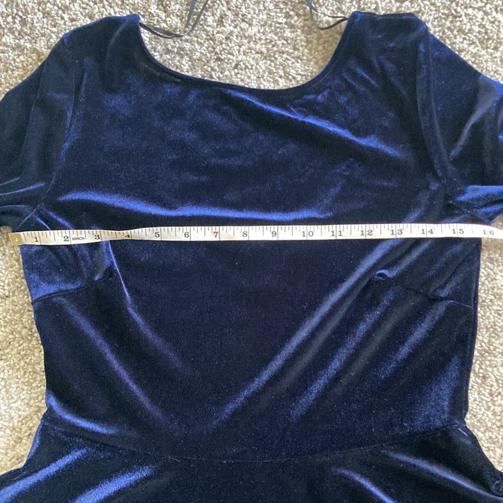 90’s Vintage Windsor Navy Blue Velvet Skater Dress- Size Medium - Picture 7 of 9